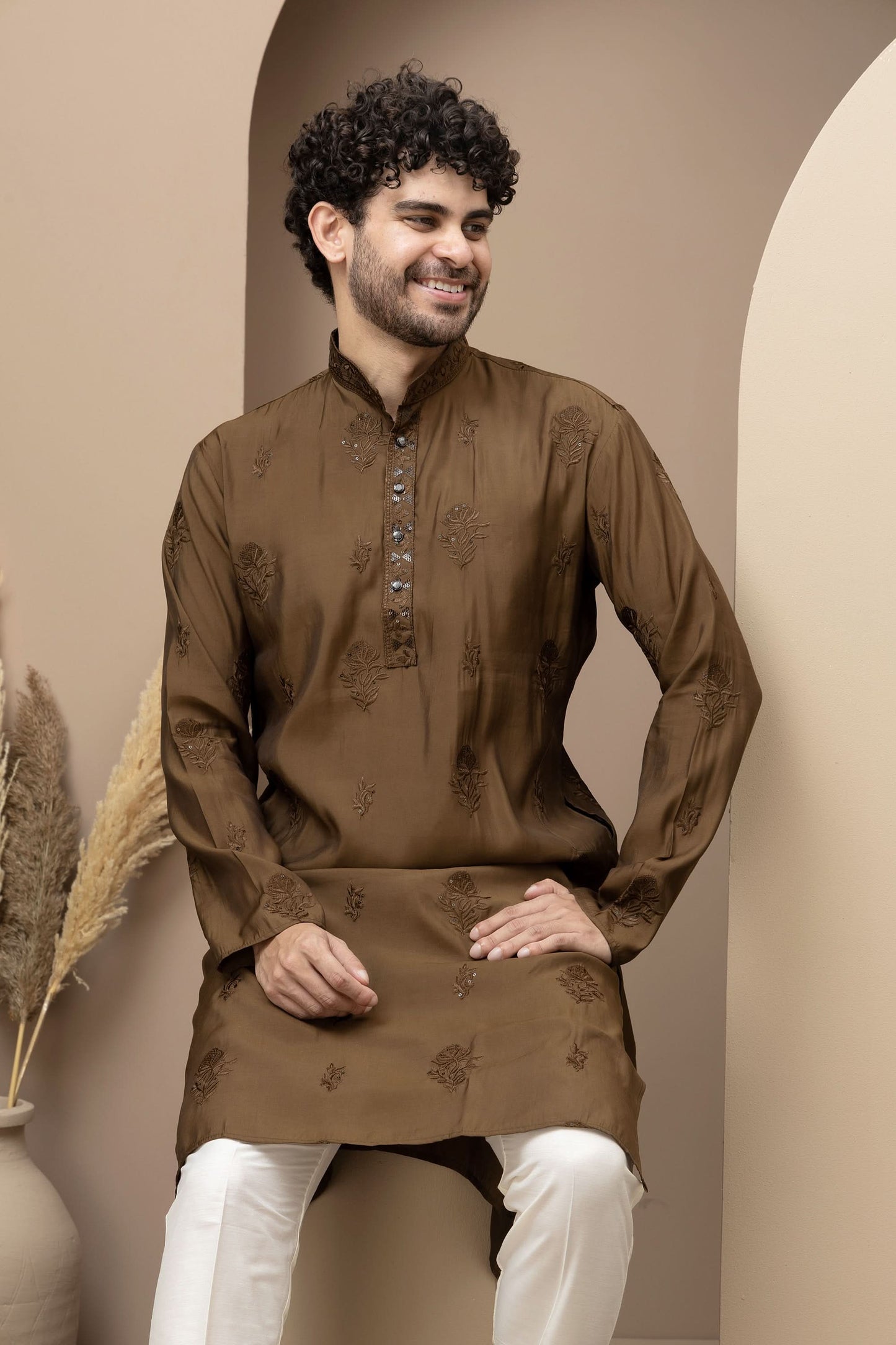 Mehandi cotton silk kurta pajama for festive occasions