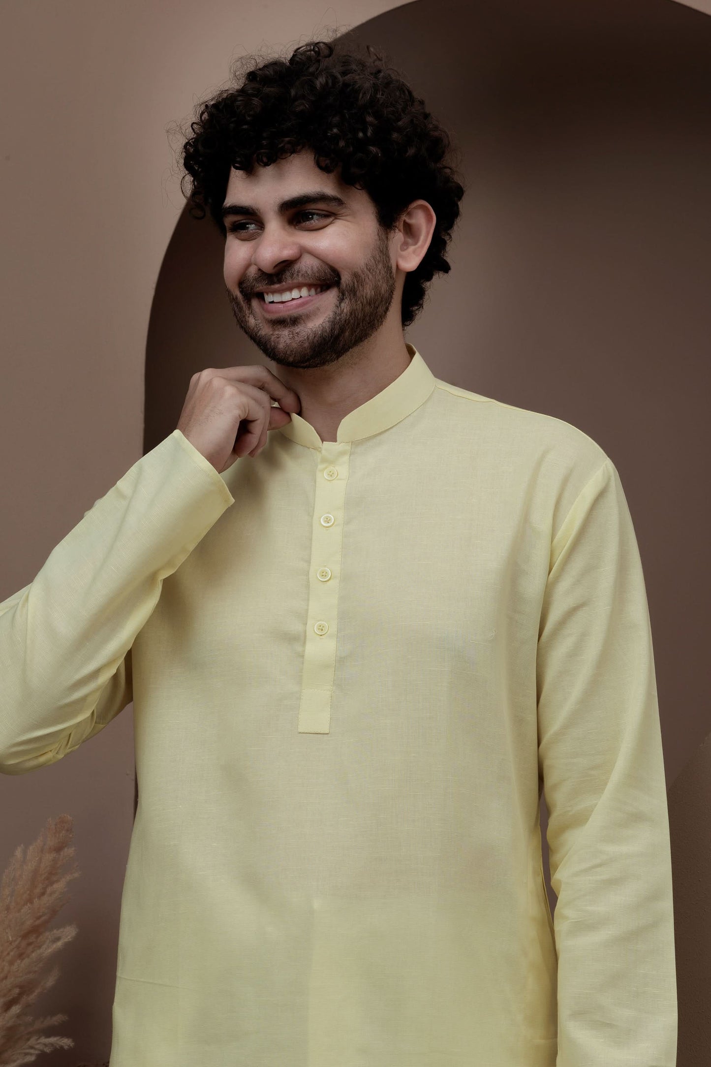 Yellow cotton silk kurta pajama for festive occasions