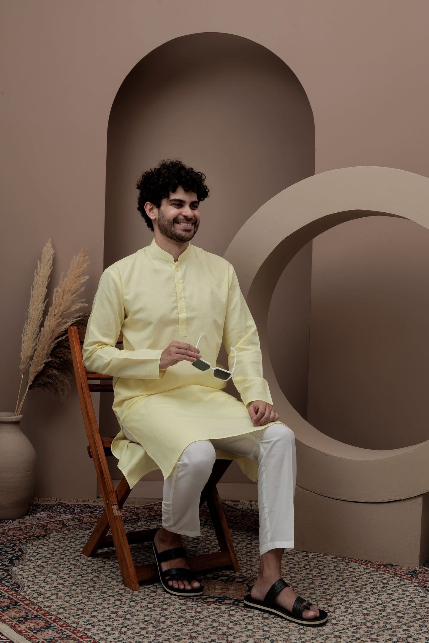 Yellow cotton silk kurta pajama for festive occasions