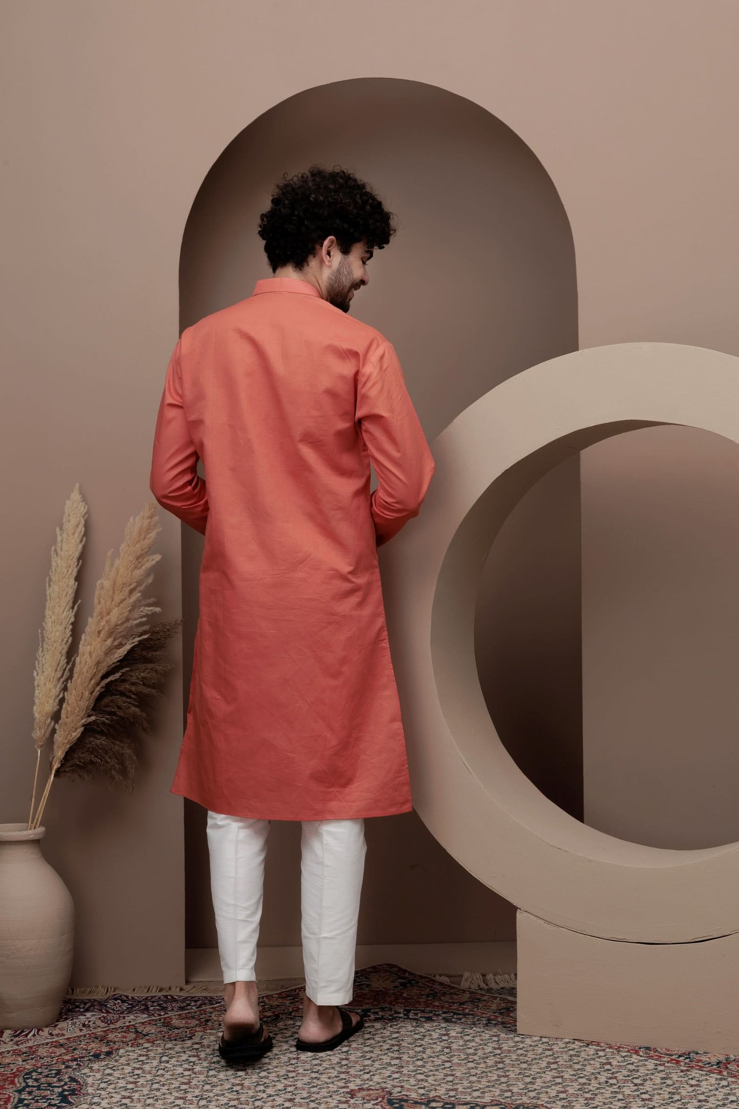 Orange cotton silk kurta pajama for festive occasions