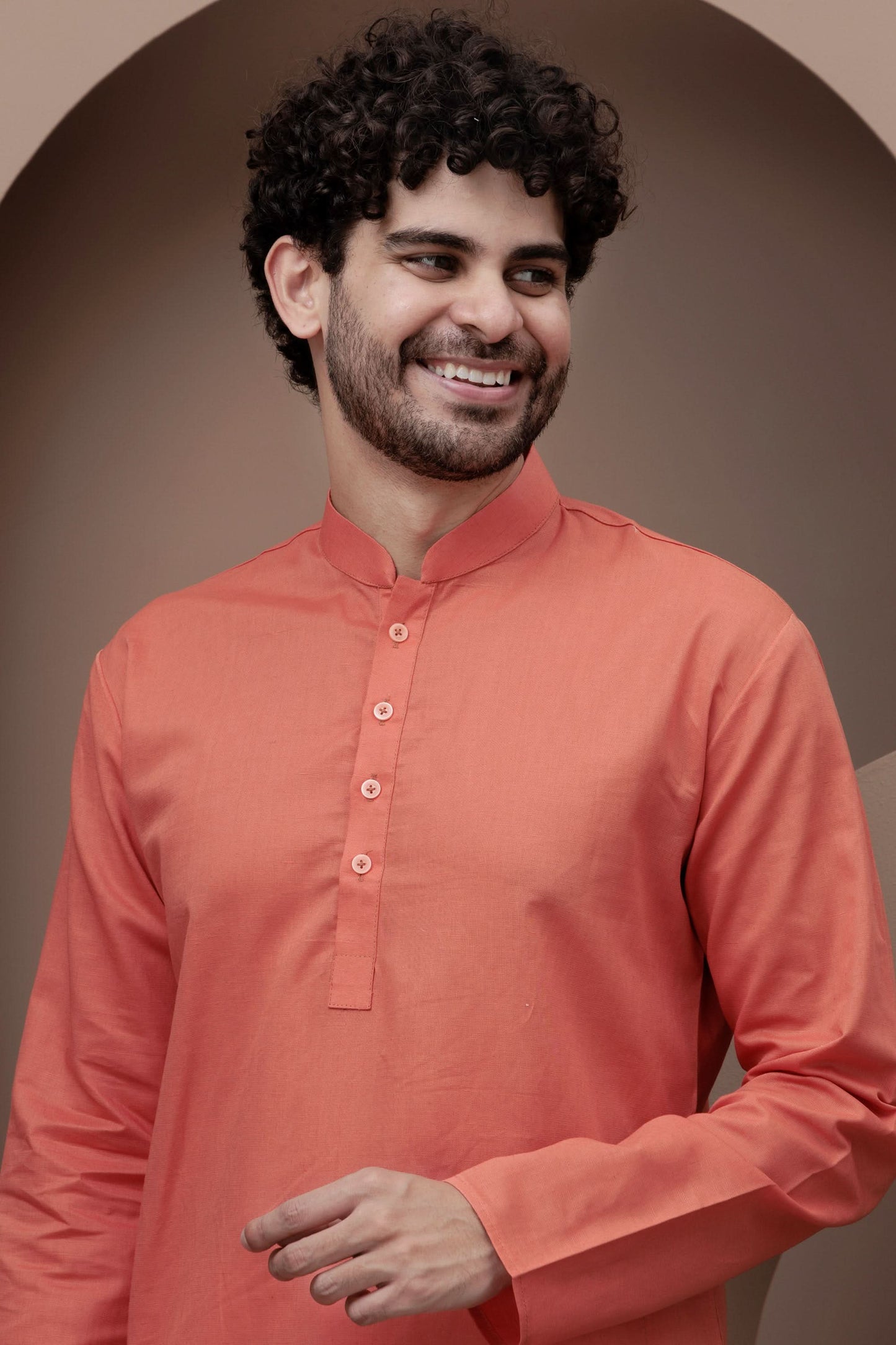 Orange cotton silk kurta pajama for festive occasions