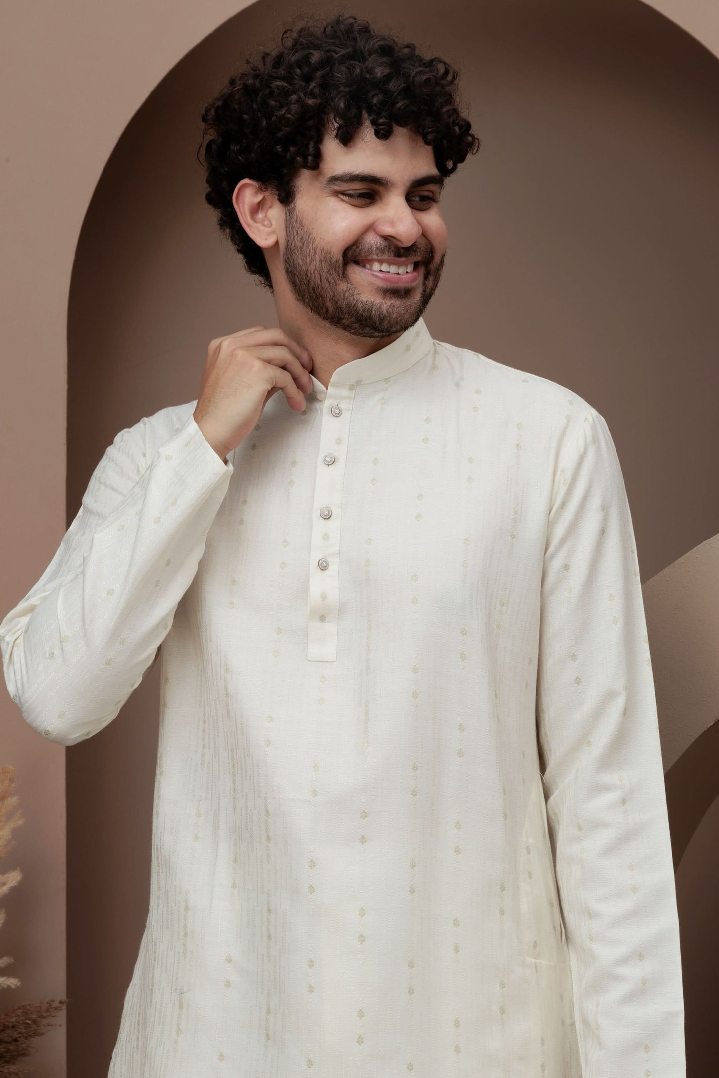 Cream cotton silk kurta pajama for festive occasions