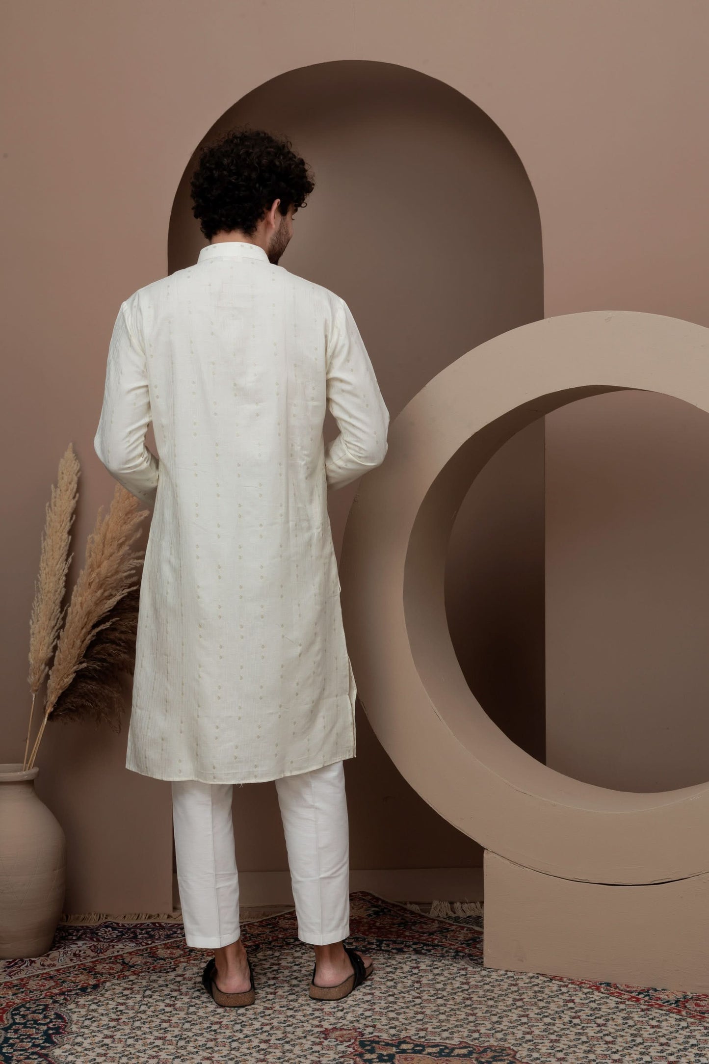 Cream cotton silk kurta pajama for festive occasions