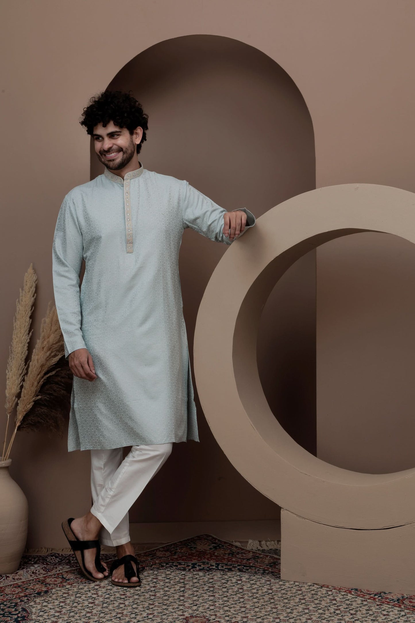 Lime Green cotton silk kurta pajama for festive occasions
