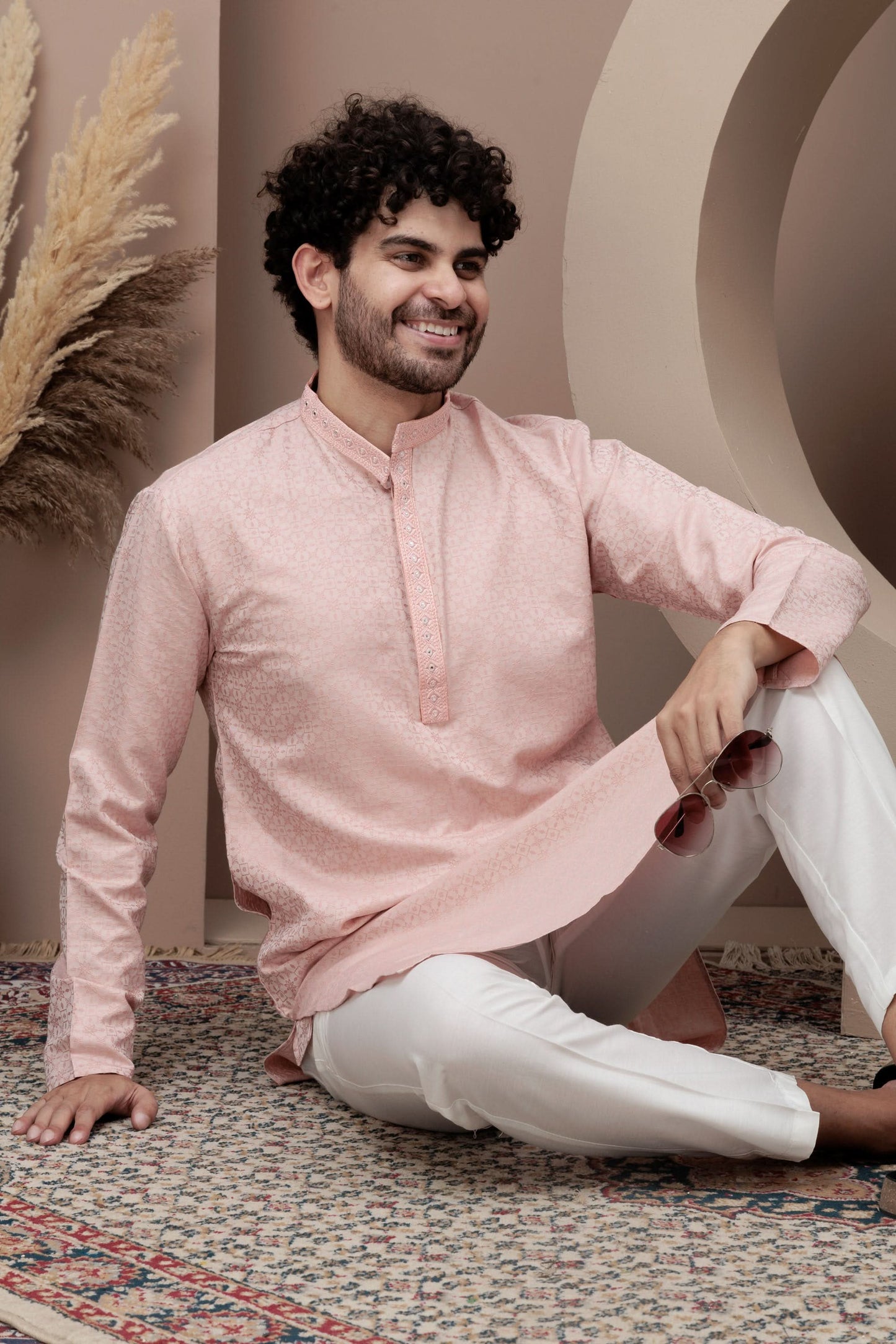 Pink cotton silk kurta pajama for festive occasions