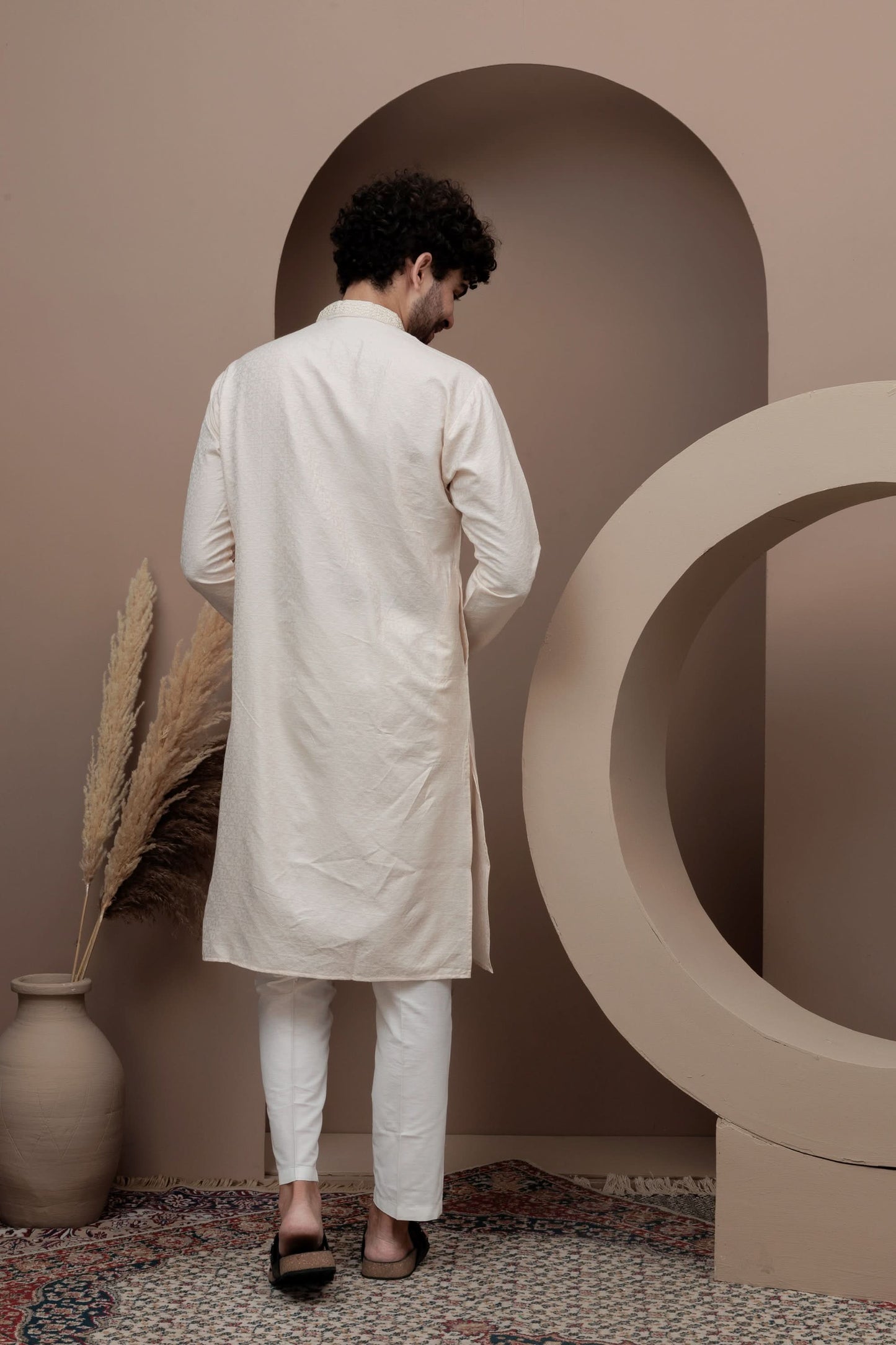 Peach cotton silk kurta pajama for festive occasions
