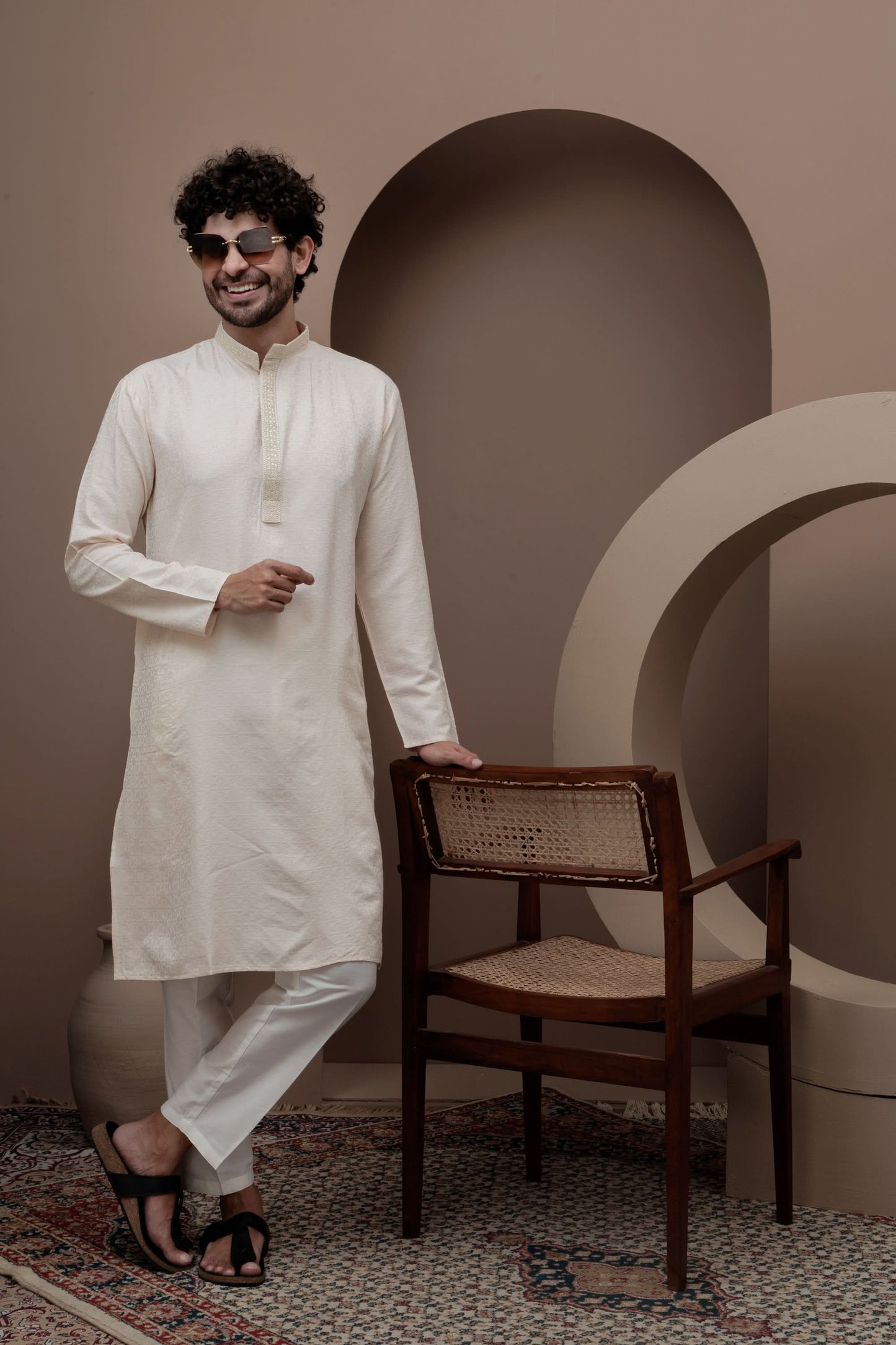 Peach cotton silk kurta pajama for festive occasions