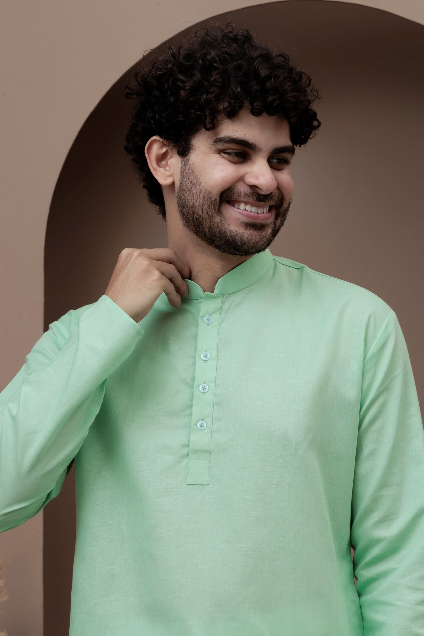 Green cotton silk kurta pajama for festive occasions