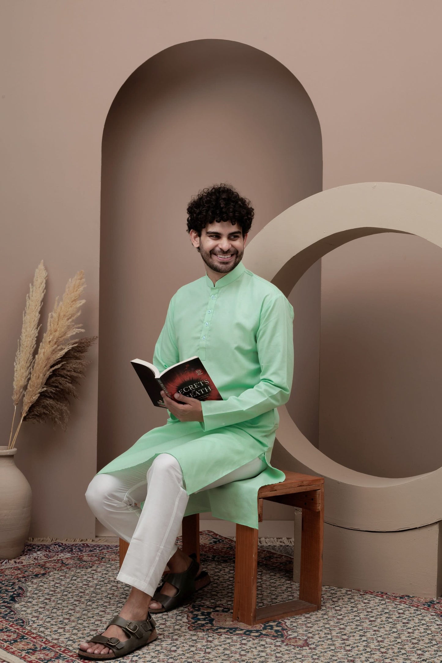 Green cotton silk kurta pajama for festive occasions