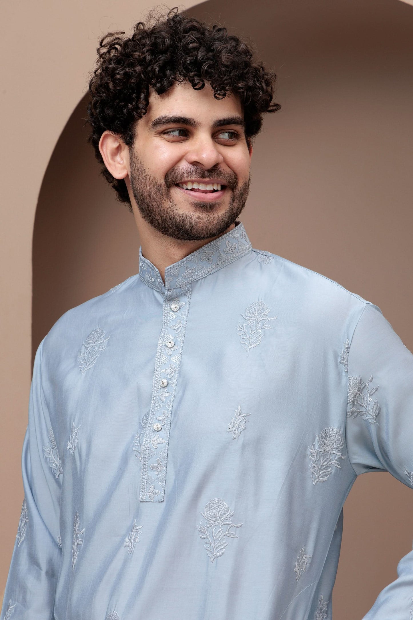 Aqua Blue cotton silk kurta pajama for festive occasions