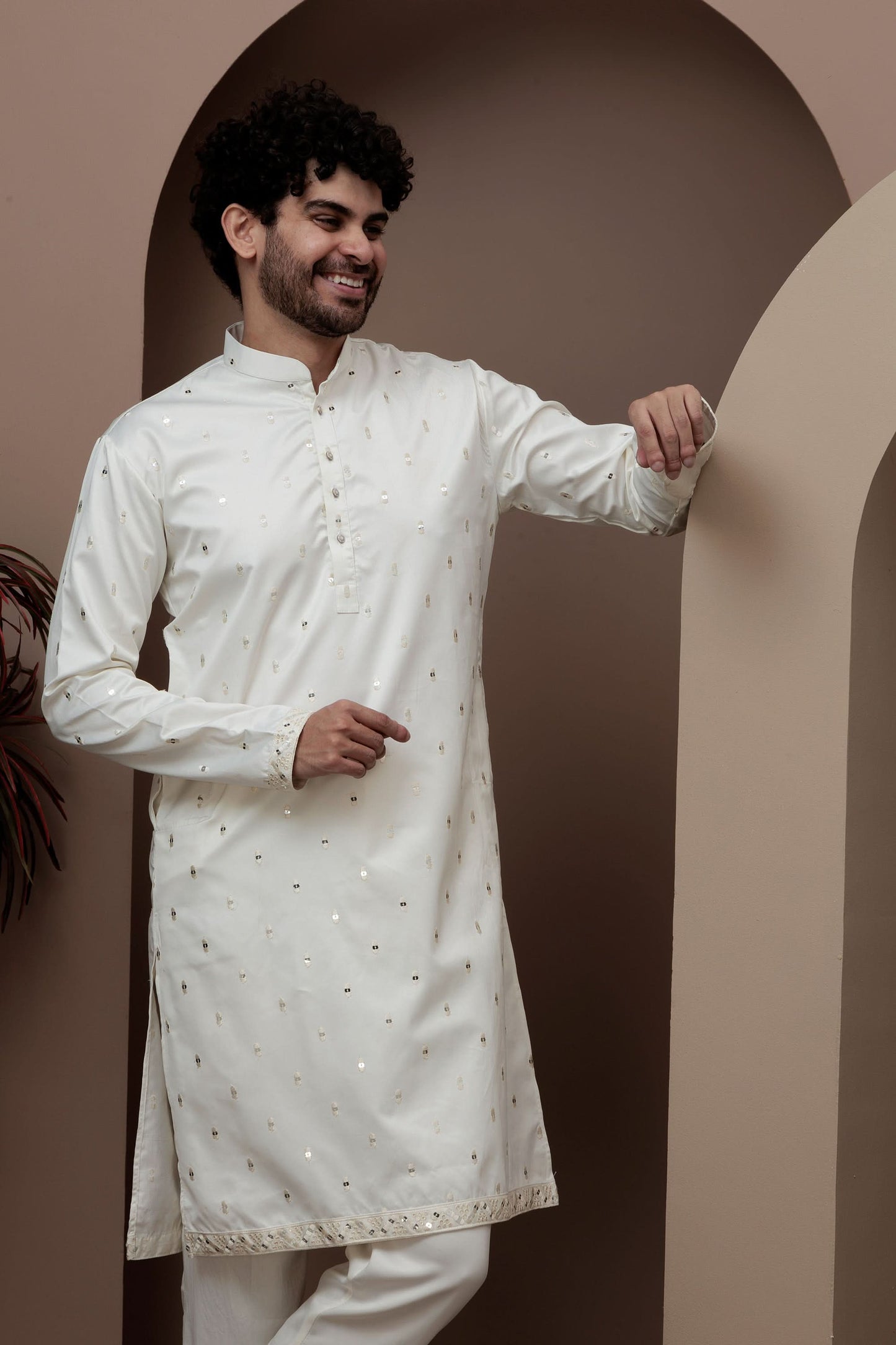 White kurta pajama with matching embroidered jacket