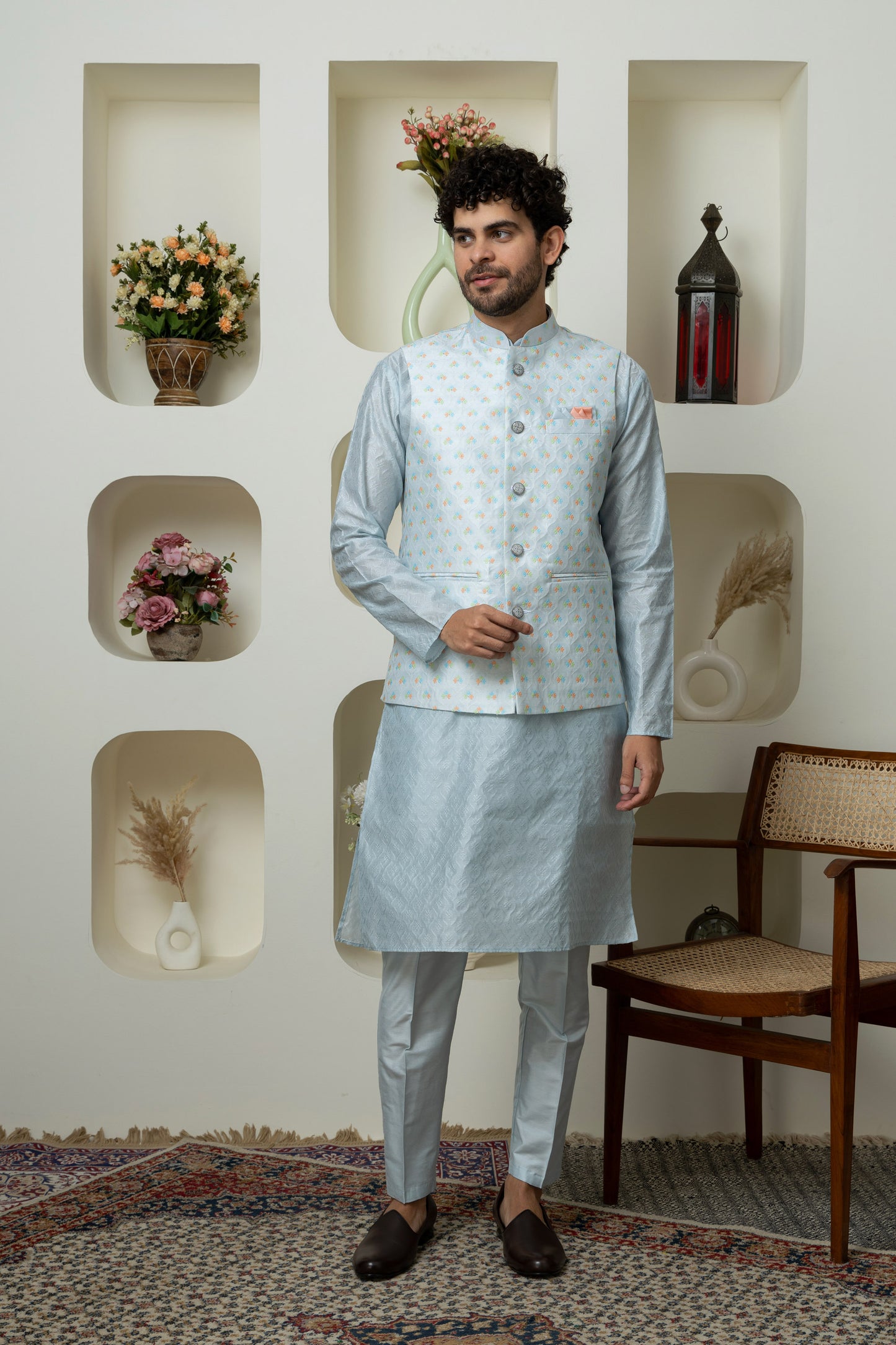 Ash grey cotton silk Elegant Outfit – Sharp Ethnic Wear for Modern Menswear