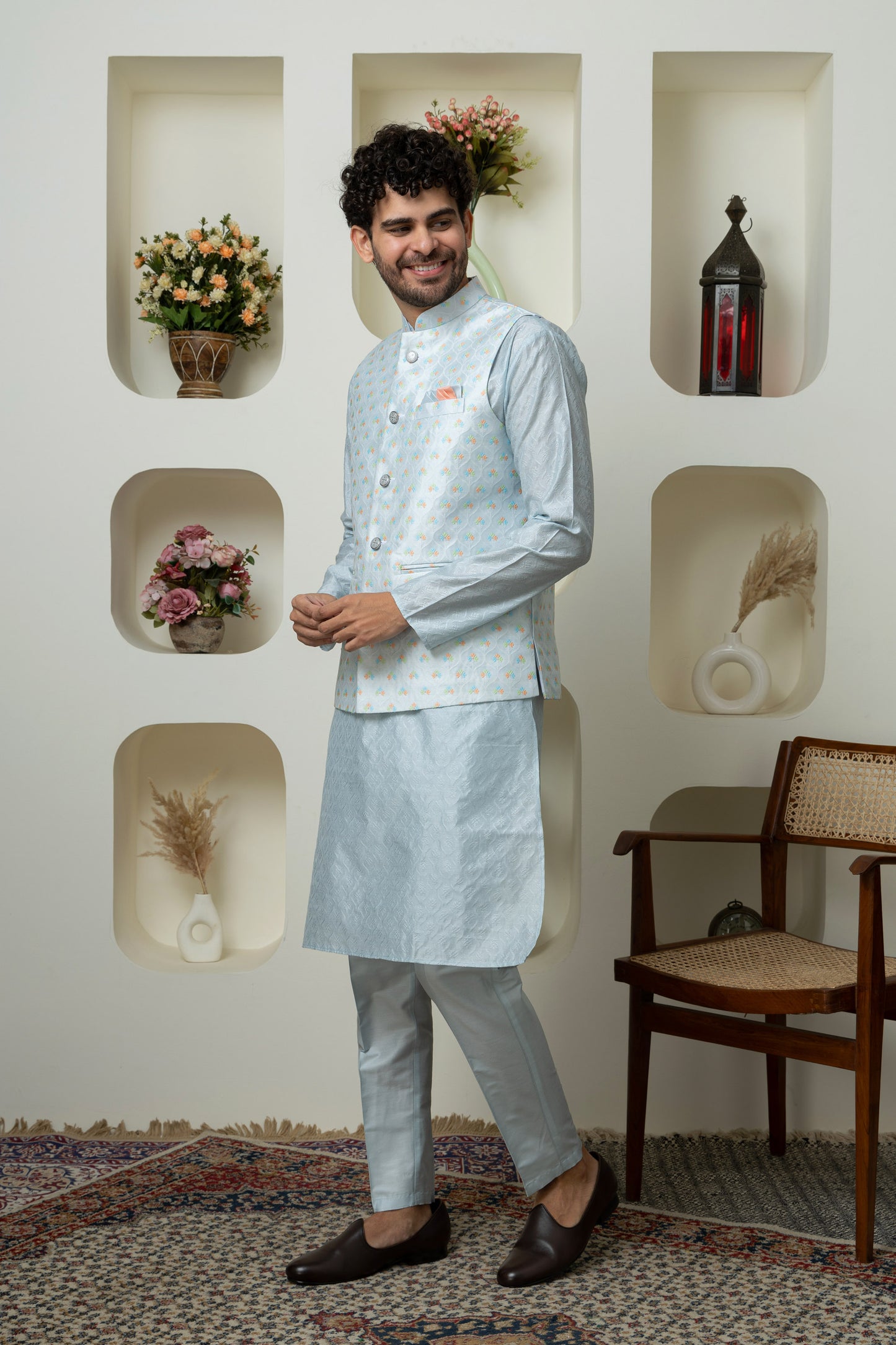 Ash grey cotton silk Elegant Outfit – Sharp Ethnic Wear for Modern Menswear