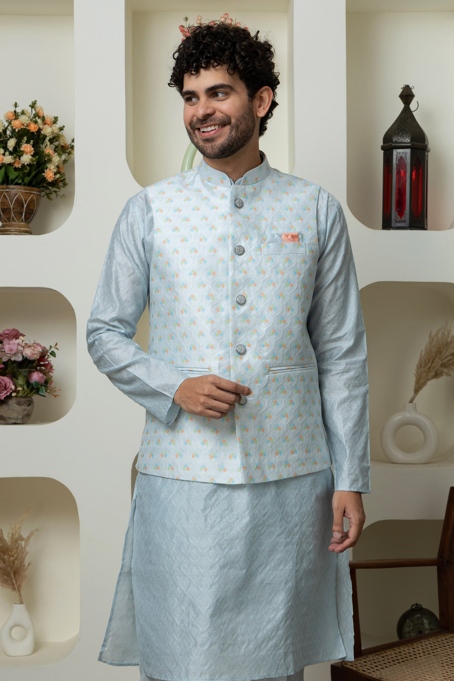 Ash grey cotton silk Elegant Outfit – Sharp Ethnic Wear for Modern Menswear