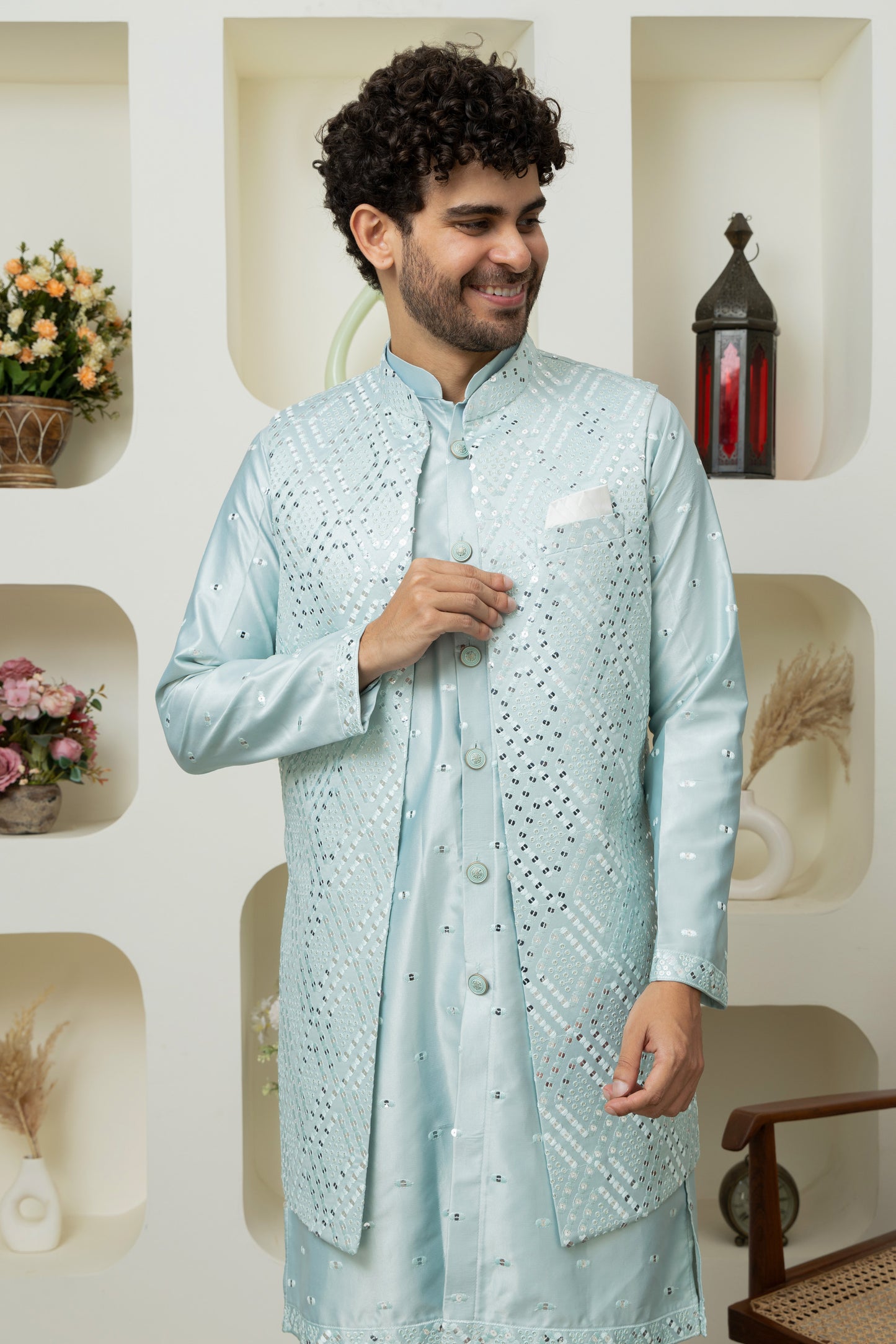 Tourquise Blue Designer Outfit – Premium Ethnic Menswear Collection