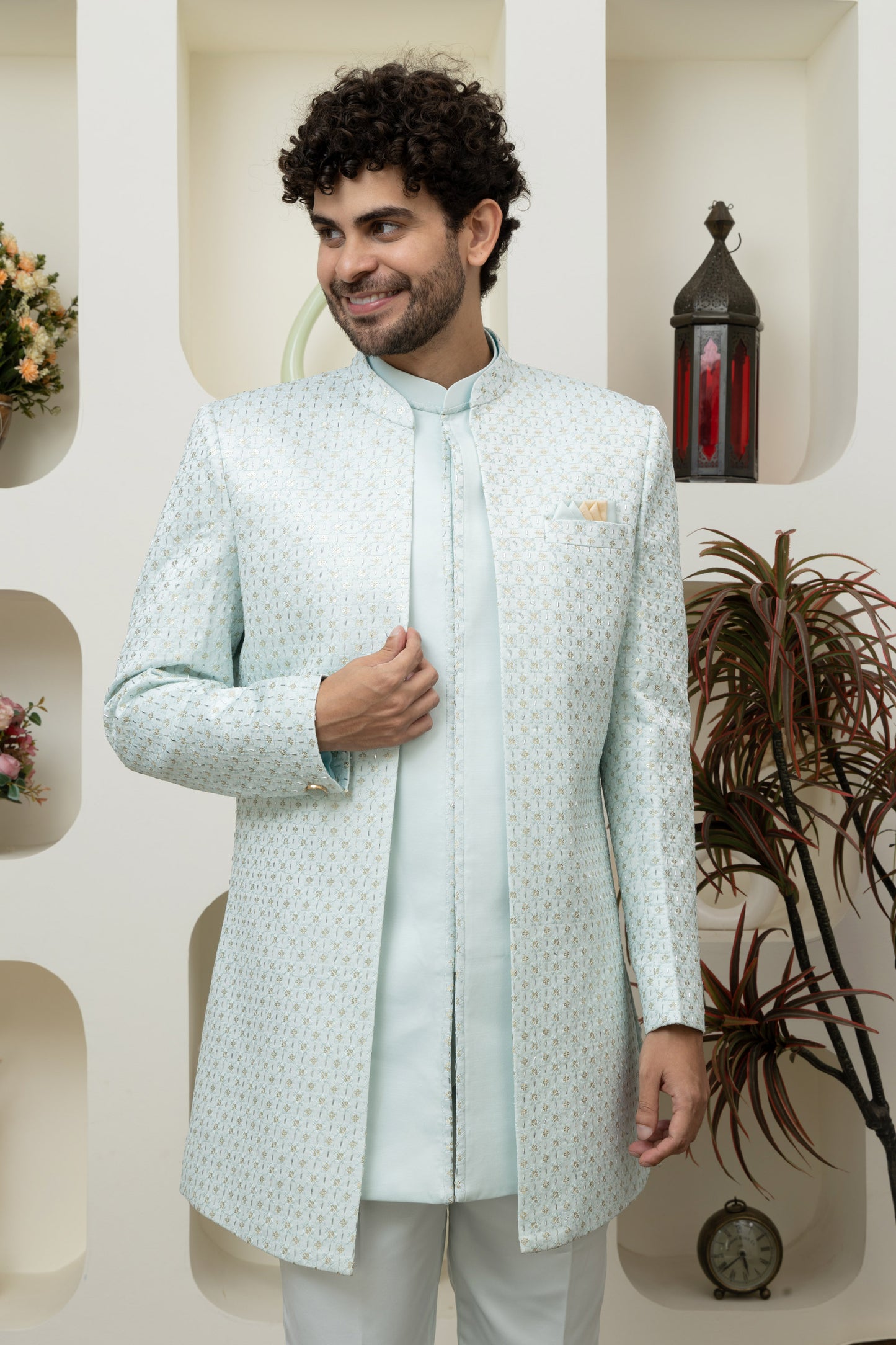 Aqua Blue Indo Western for Menswear – Elegant Ethnic Statement