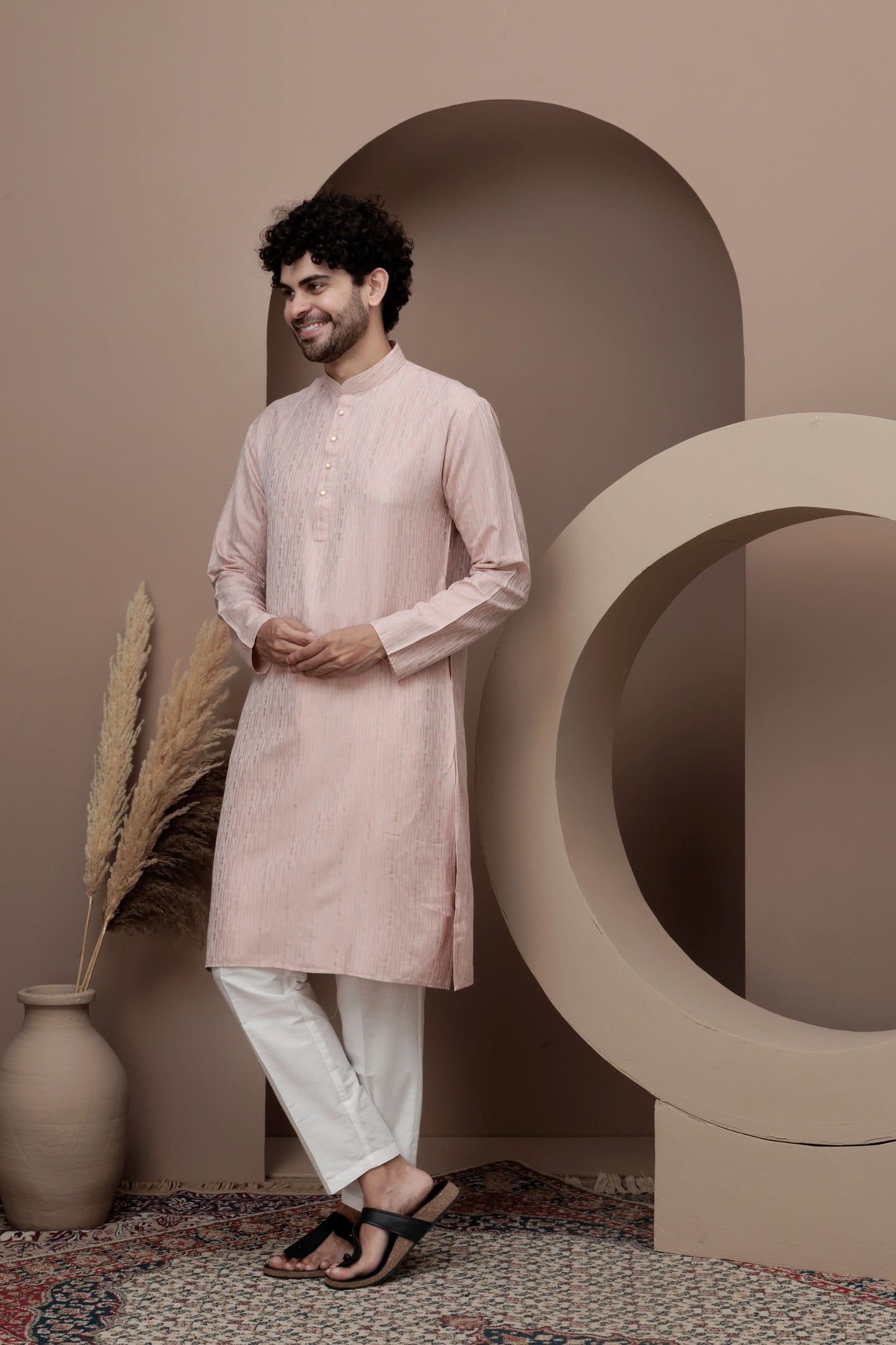 Pink cotton silk kurta pajama for festive occasions