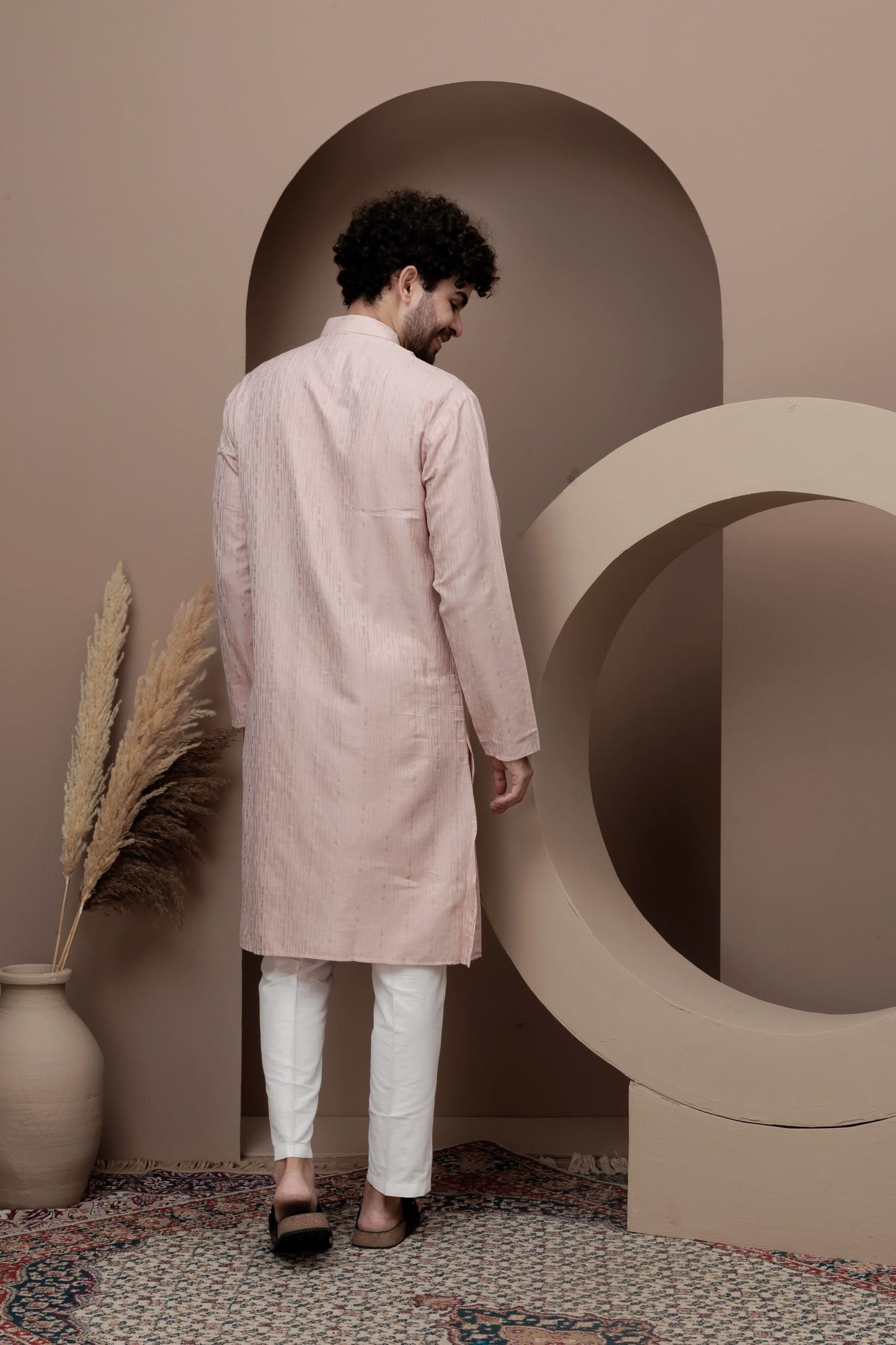 Pink cotton silk kurta pajama for festive occasions