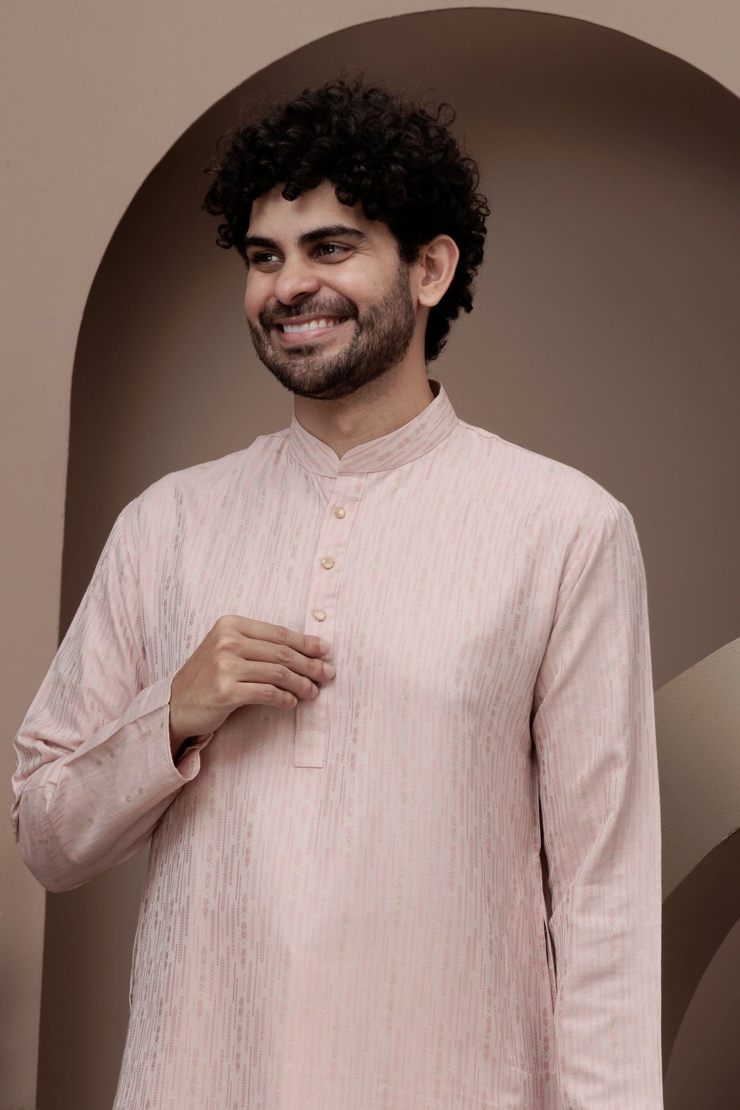 Pink cotton silk kurta pajama for festive occasions
