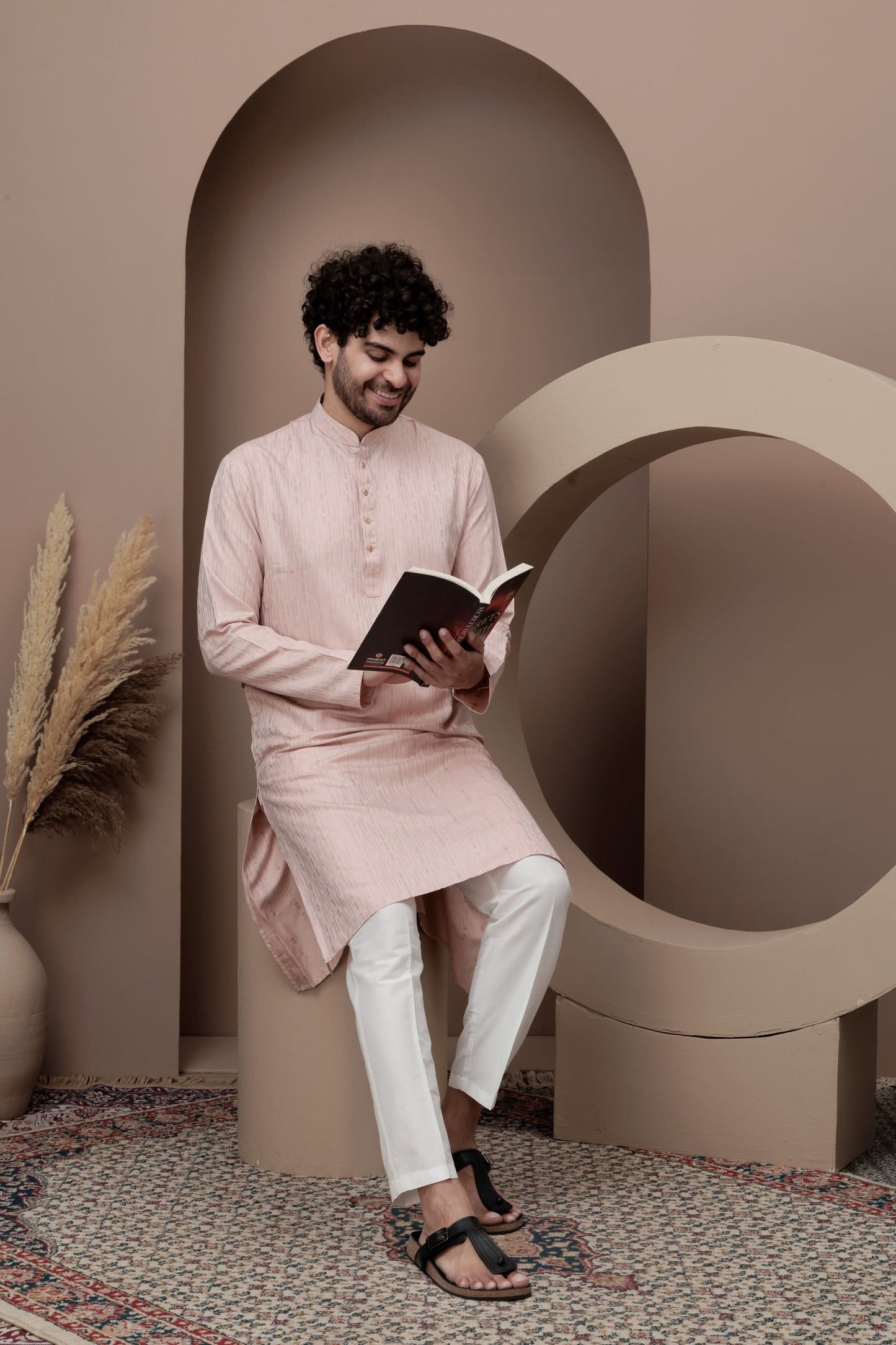 Pink cotton silk kurta pajama for festive occasions