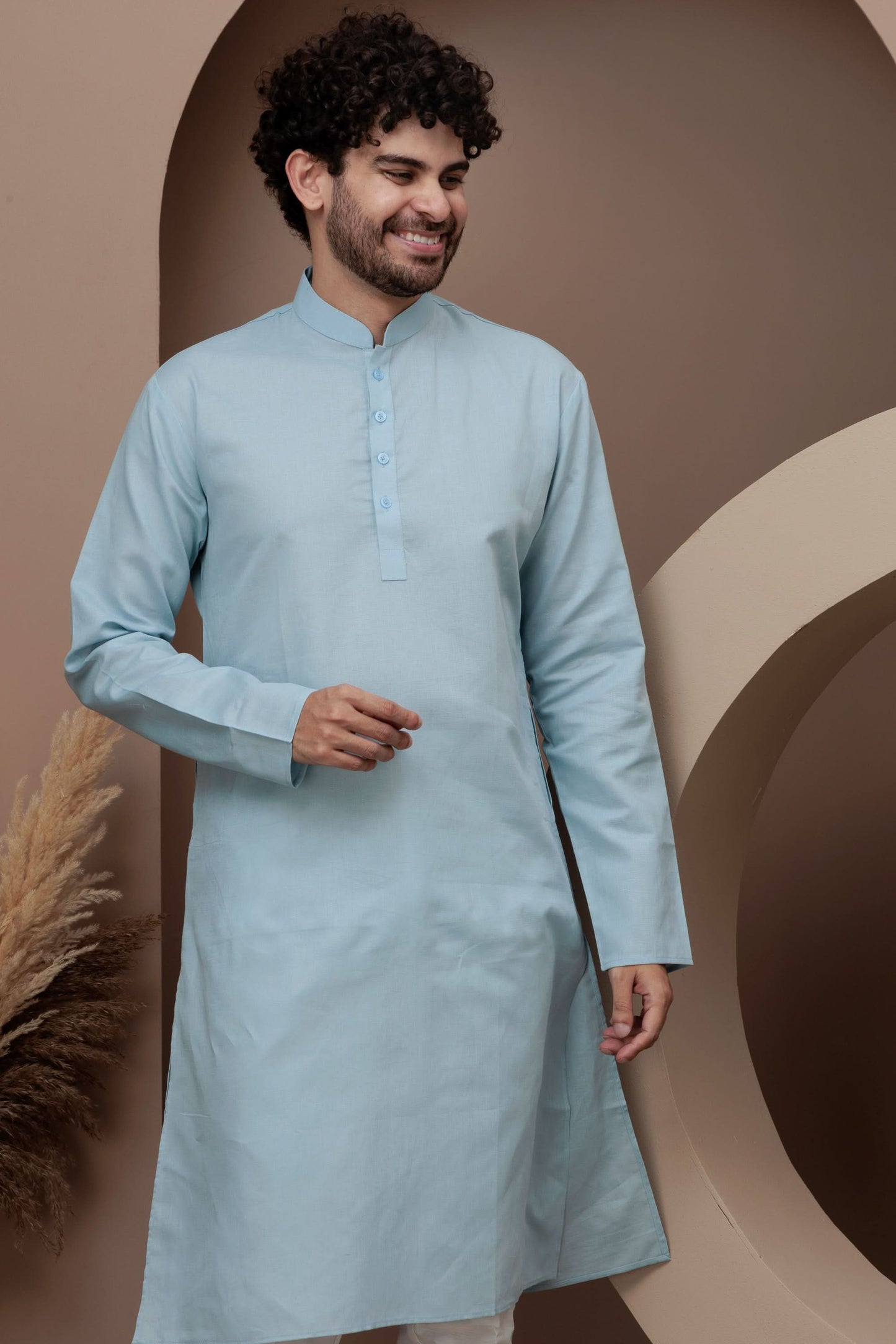 Blue cotton silk kurta pajama for festive occasions