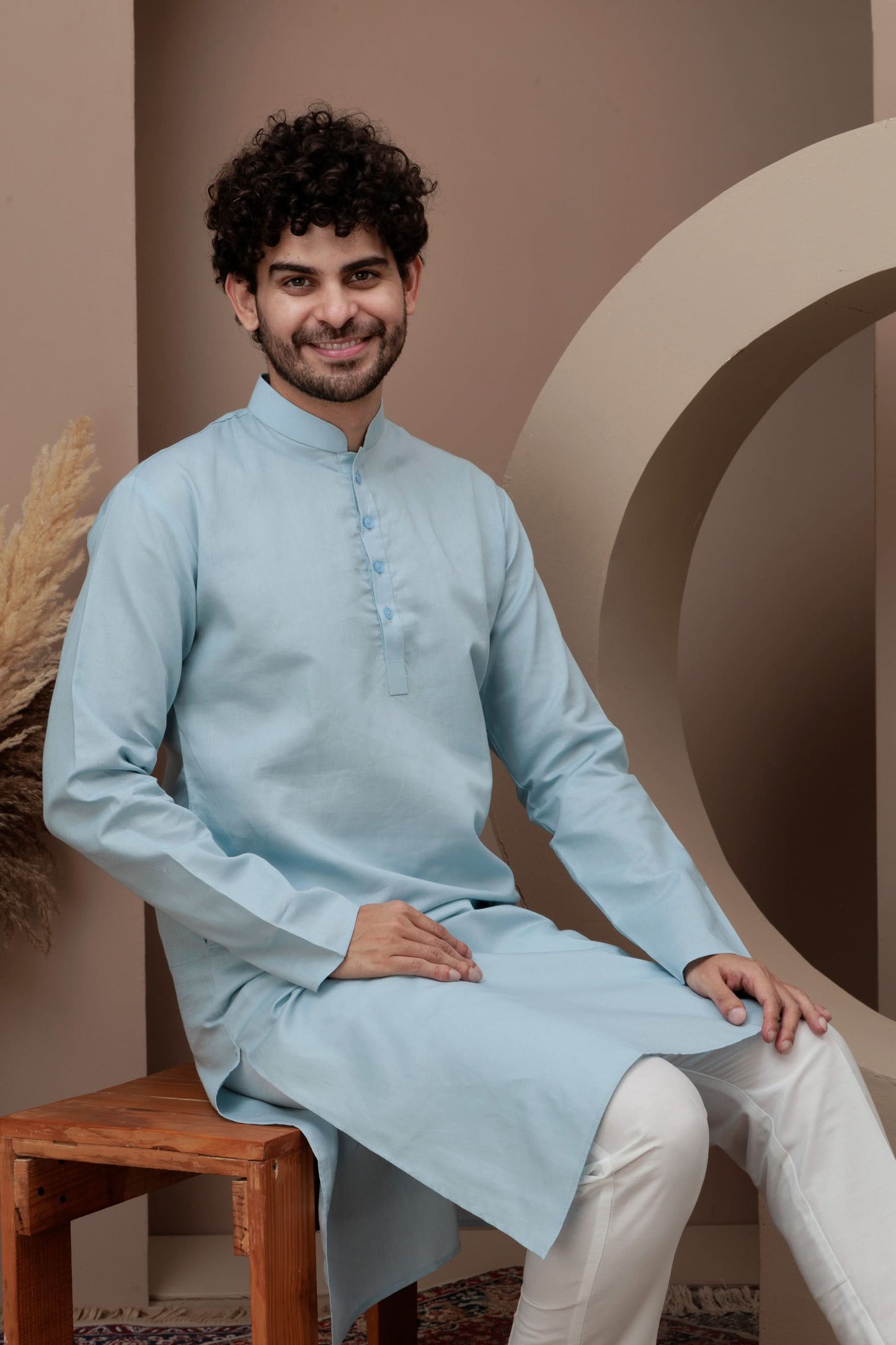 Blue cotton silk kurta pajama for festive occasions