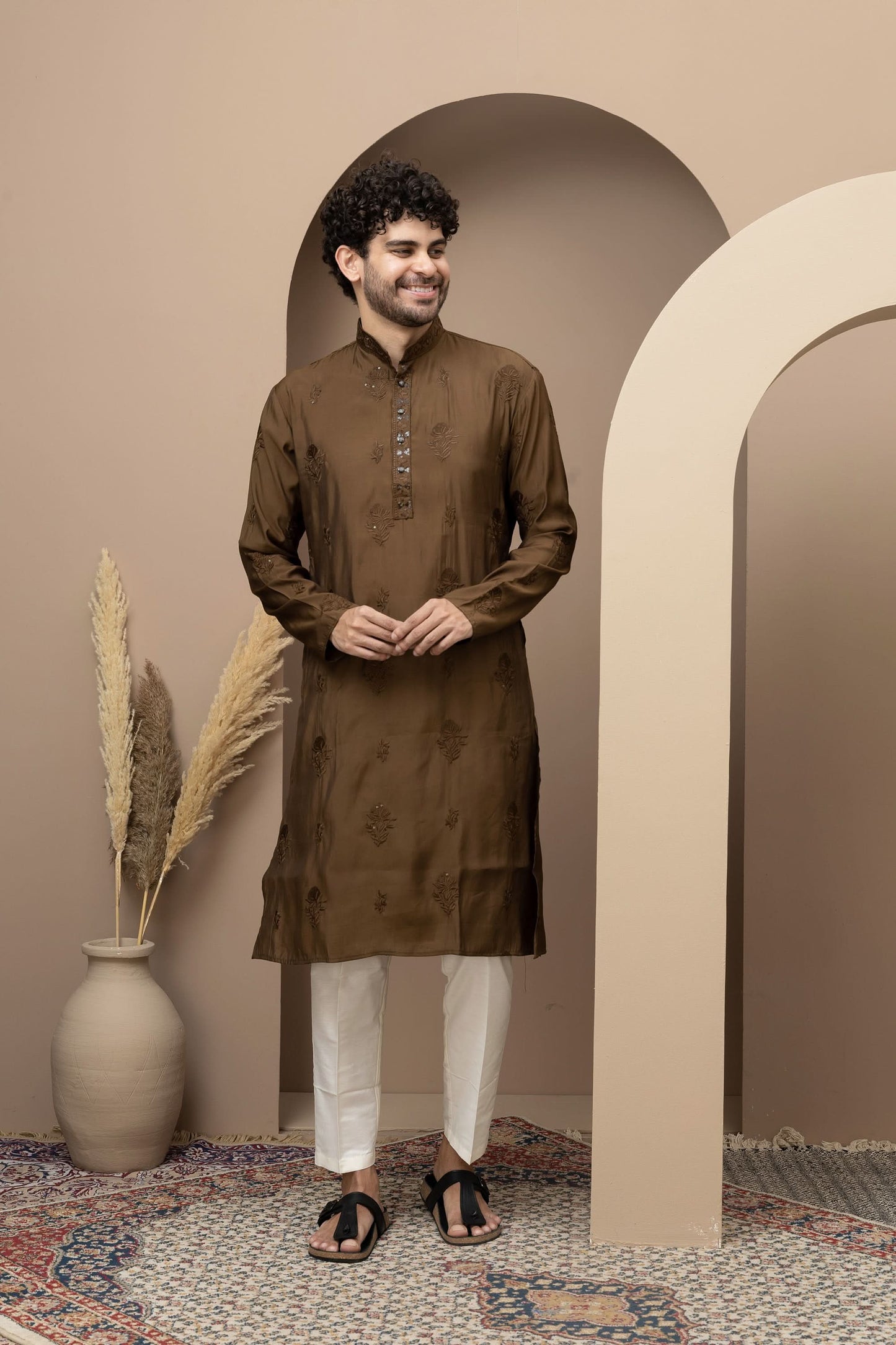 Mehandi cotton silk kurta pajama for festive occasions