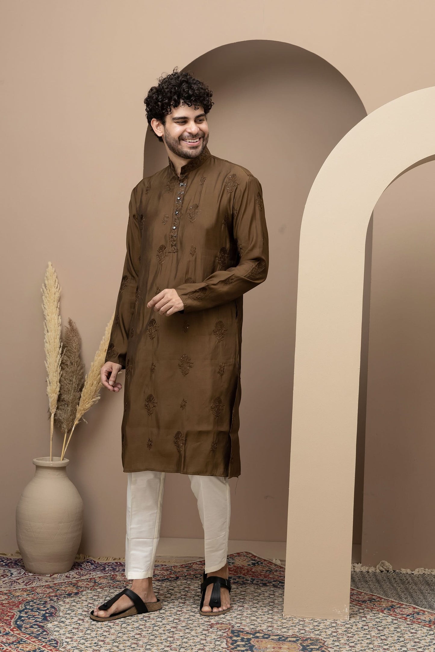 Mehandi cotton silk kurta pajama for festive occasions