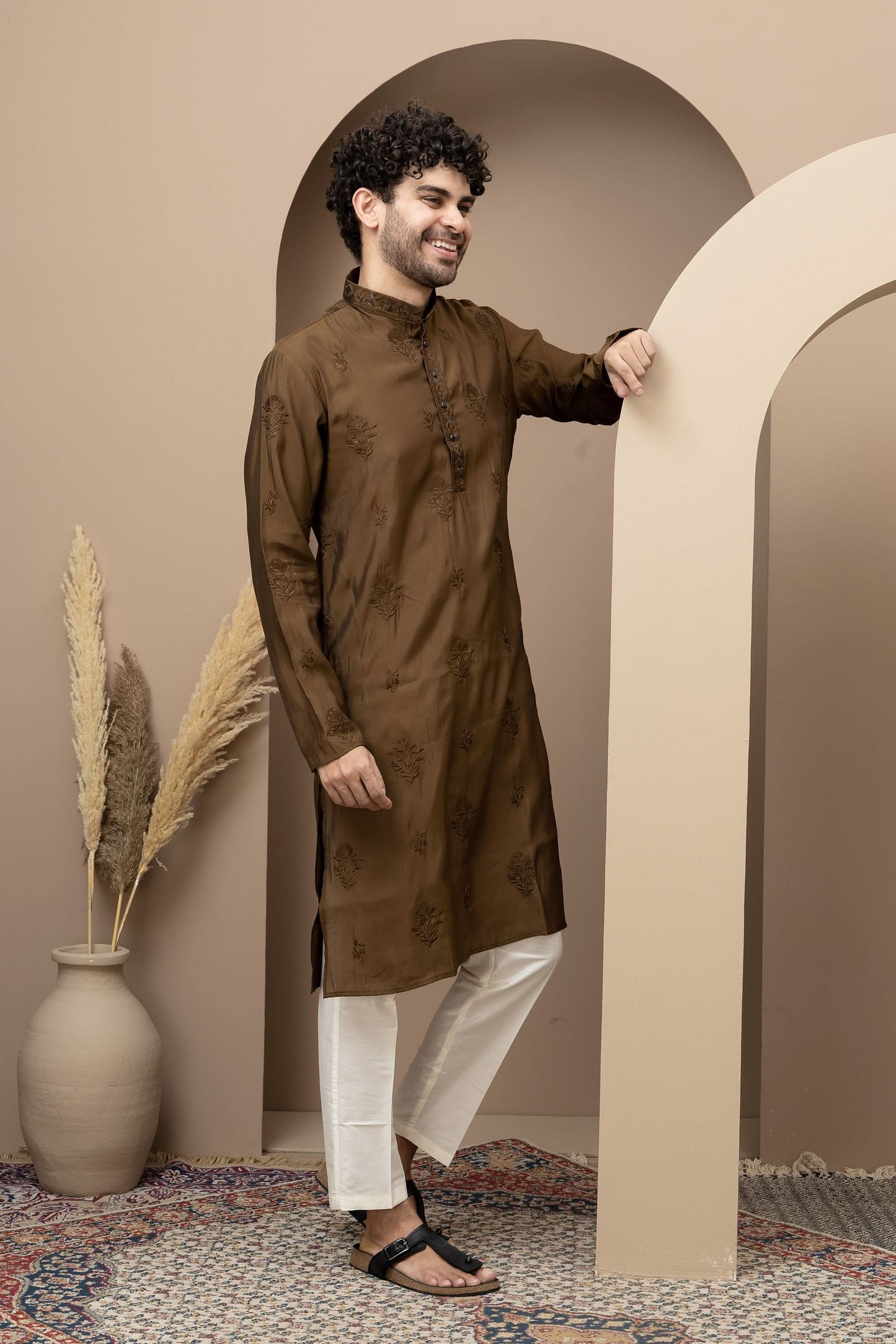 Mehandi cotton silk kurta pajama for festive occasions