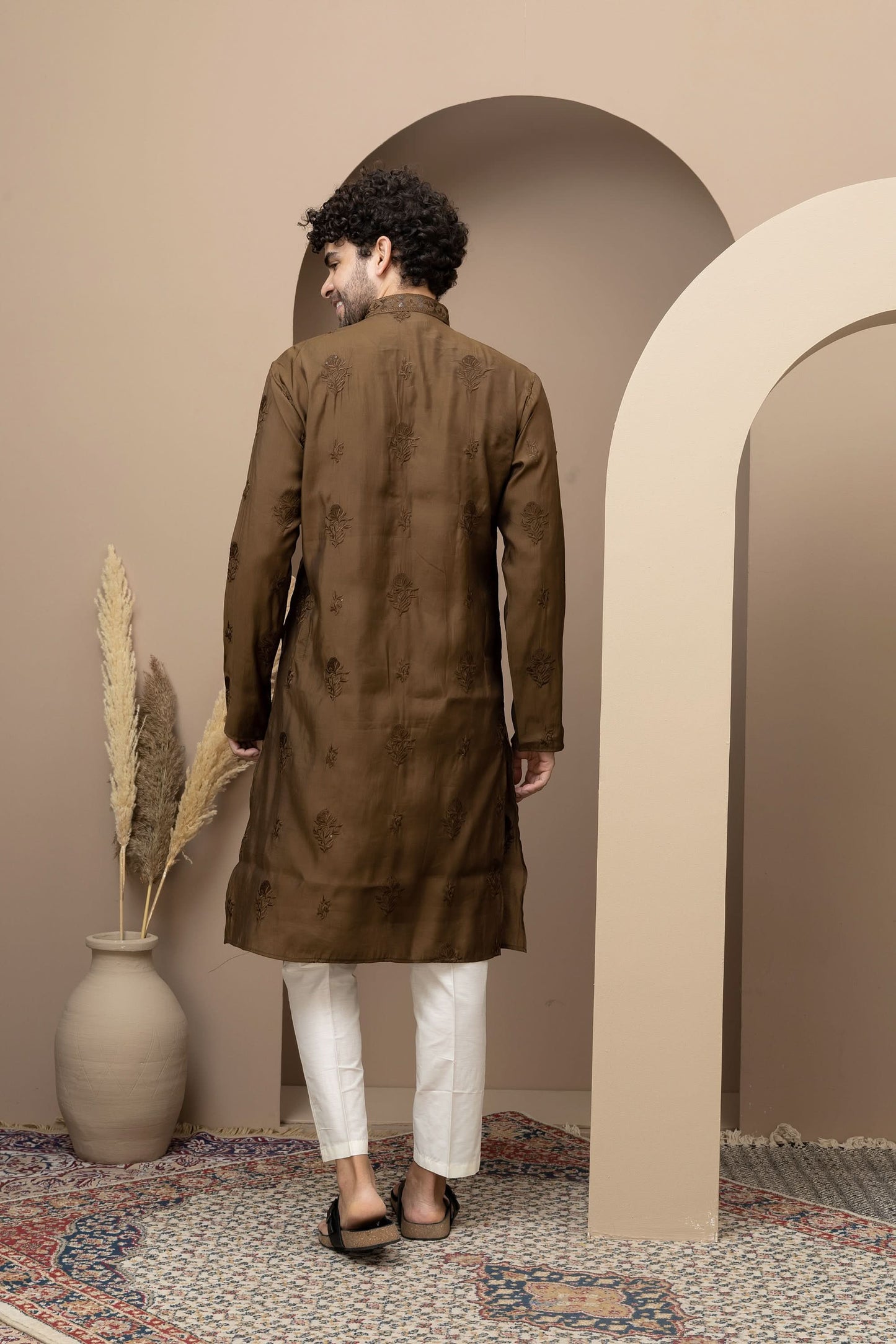 Mehandi cotton silk kurta pajama for festive occasions