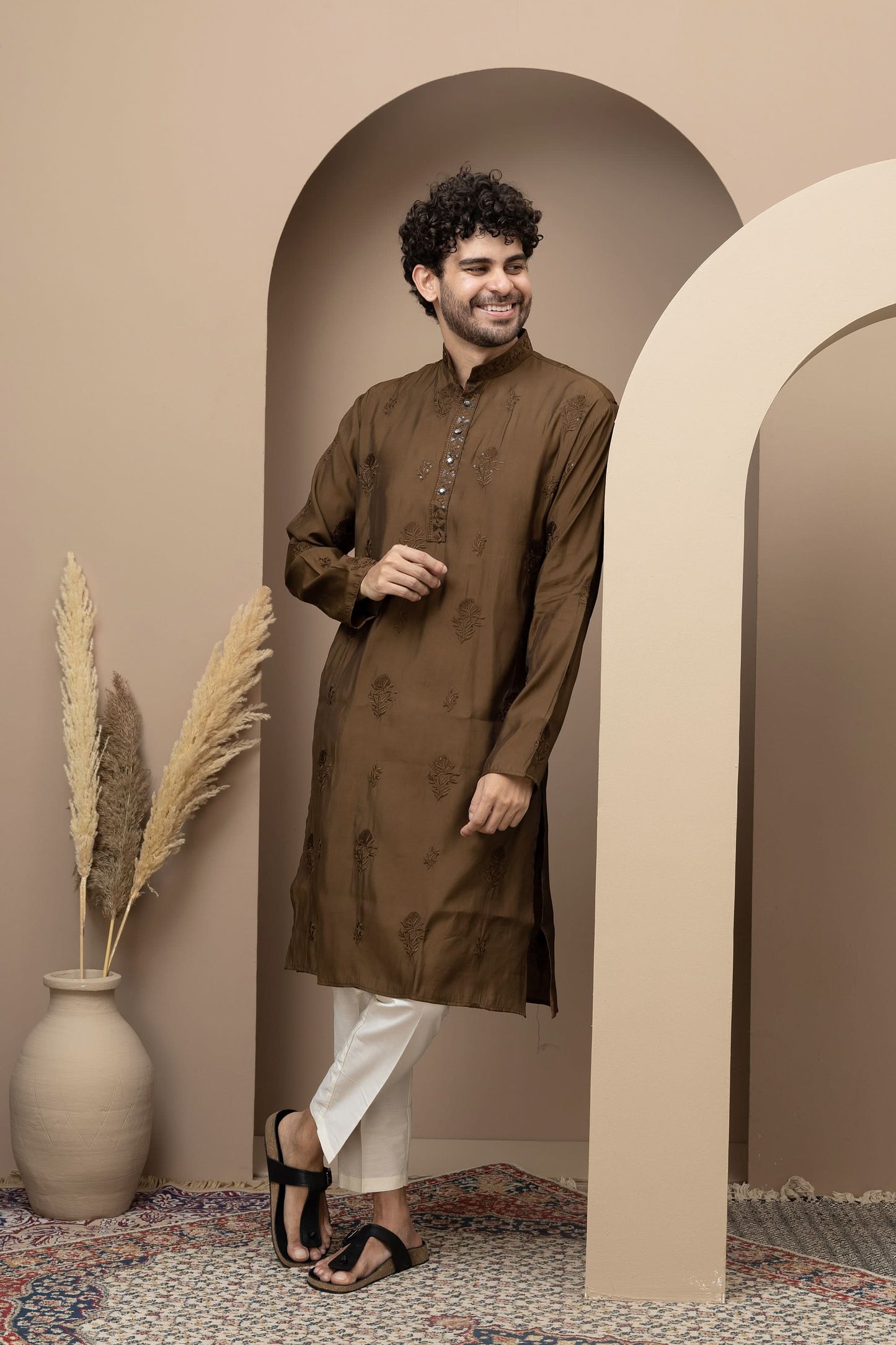 Mehandi cotton silk kurta pajama for festive occasions
