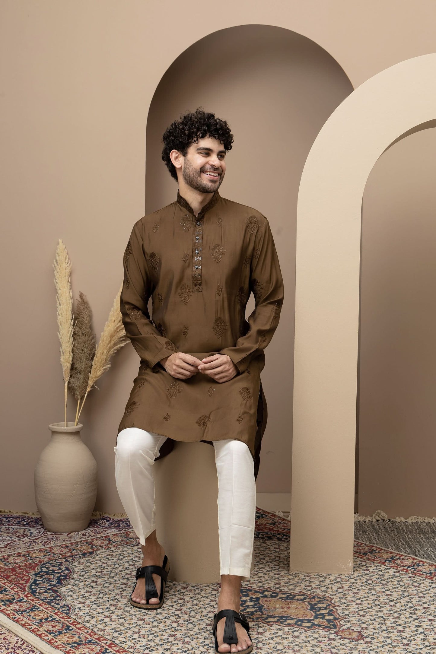 Mehandi cotton silk kurta pajama for festive occasions