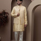 Yellow kurta pajama with matching embroidered jacket
