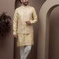 Yellow kurta pajama with matching embroidered jacket