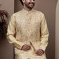 Yellow kurta pajama with matching embroidered jacket