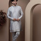 Grey kurta pajama with matching embroidered jacket