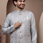 Grey kurta pajama with matching embroidered jacket