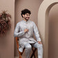 Grey kurta pajama with matching embroidered jacket