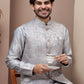 Grey kurta pajama with matching embroidered jacket