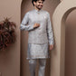 Grey kurta pajama with matching embroidered jacket
