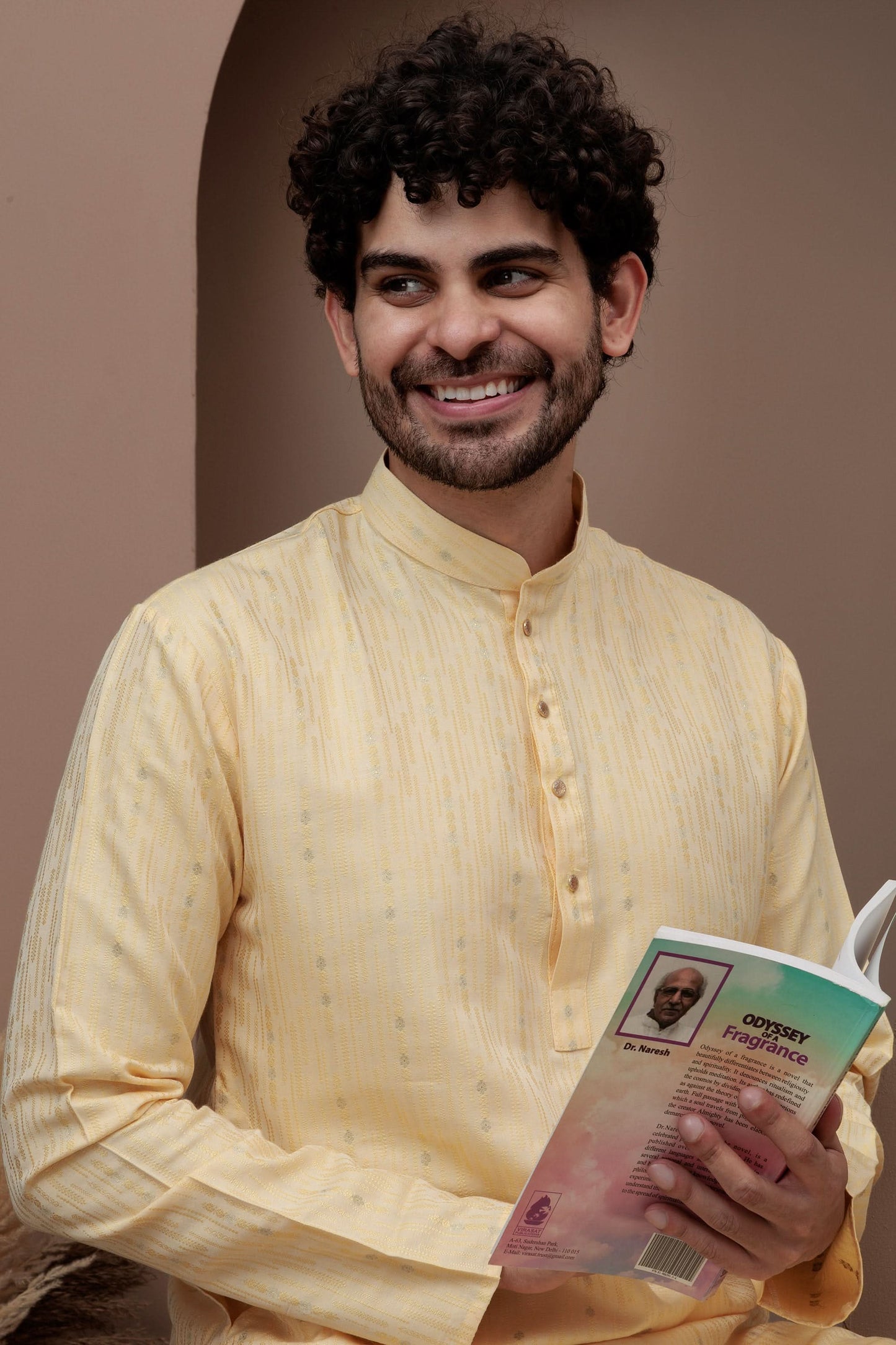 Yellow cotton silk kurta pajama for festive occasions