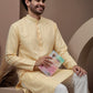 Yellow cotton silk kurta pajama for festive occasions