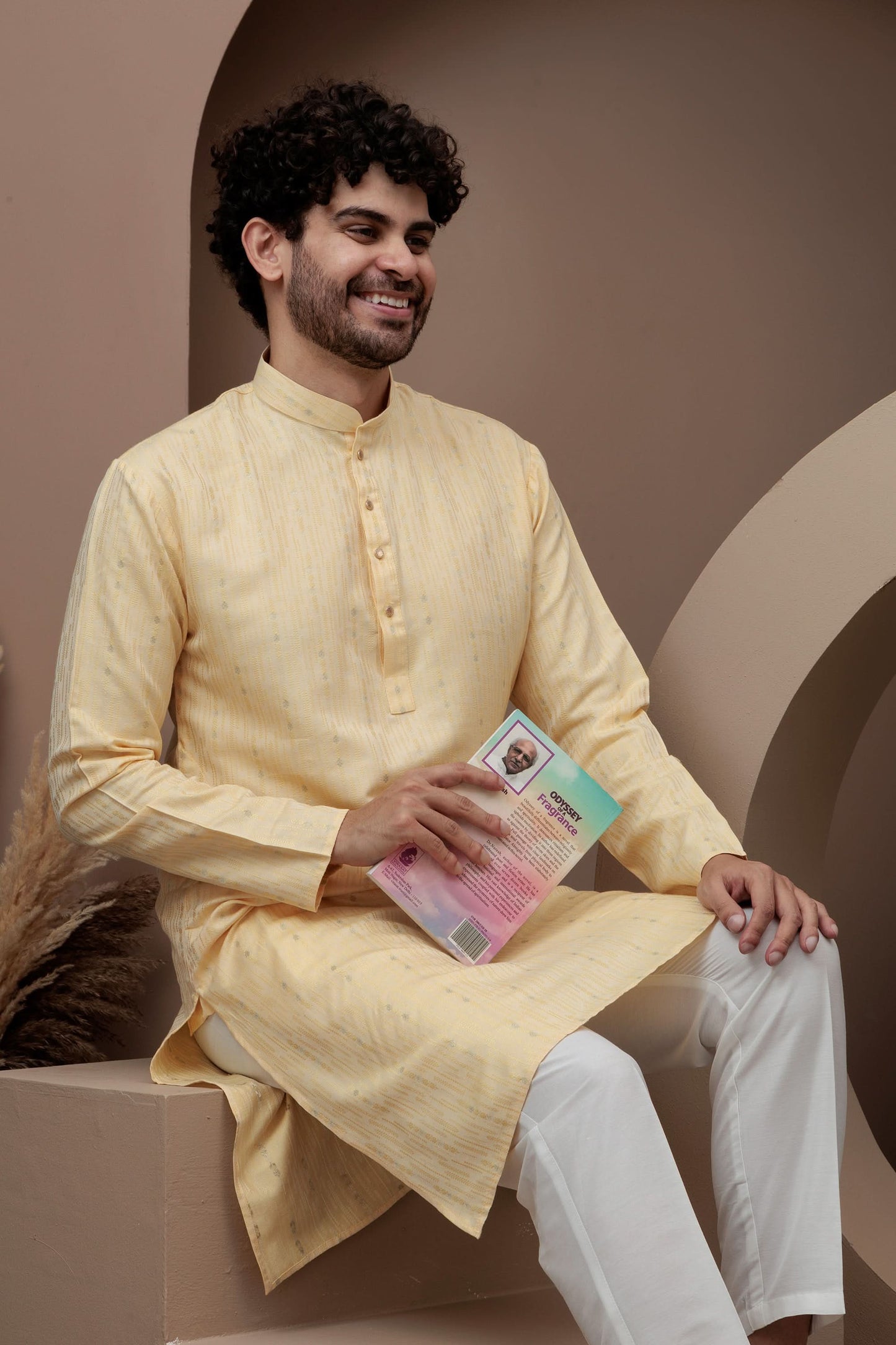 Yellow cotton silk kurta pajama for festive occasions