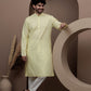 Yellow cotton silk kurta pajama for festive occasions