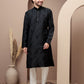 Black cotton silk kurta pajama for festive occasions