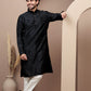 Black cotton silk kurta pajama for festive occasions