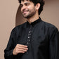 Black cotton silk kurta pajama for festive occasions