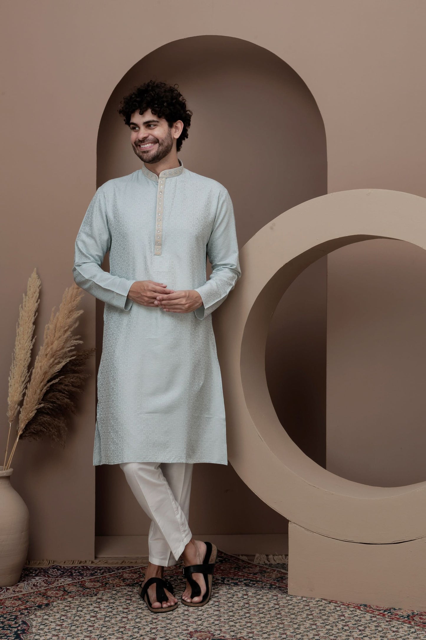 Lime Green cotton silk kurta pajama for festive occasions