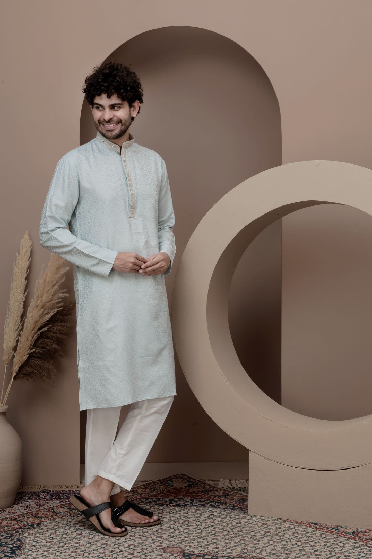 Lime Green cotton silk kurta pajama for festive occasions