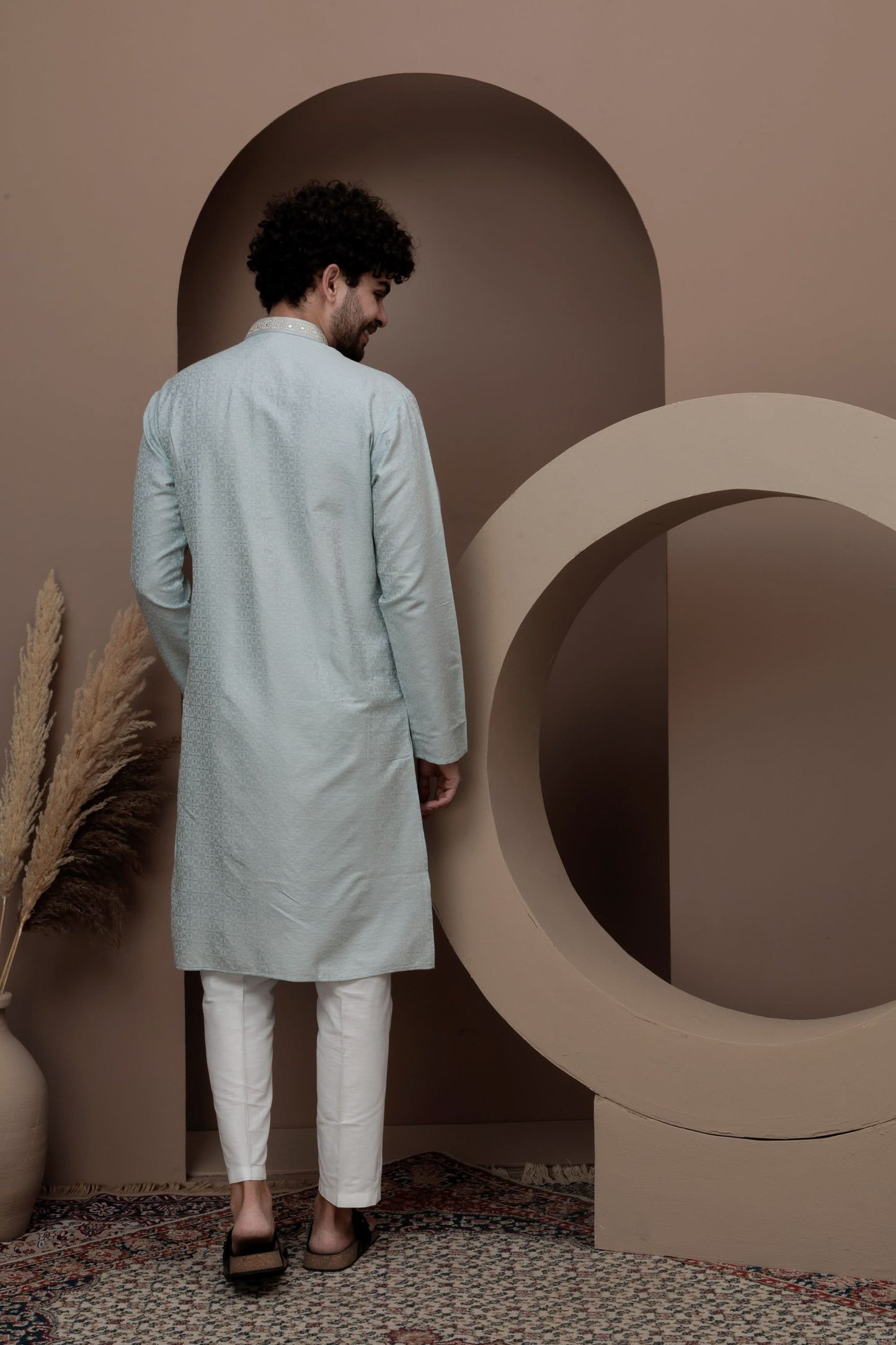 Lime Green cotton silk kurta pajama for festive occasions